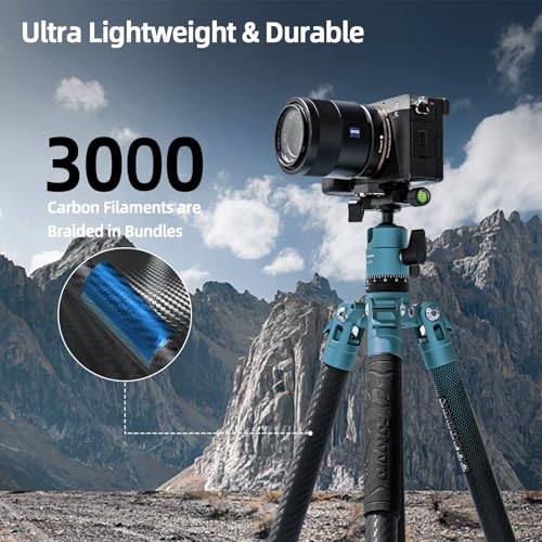 Fotopro 62 Inch Carbon Fiber Tripod for Camera Ultralight Travel Camera Tripod Max Loads Up 22lbs X-Aircross 3 Blue - color: Blue