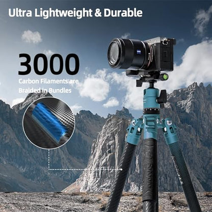 Fotopro 62 Inch Carbon Fiber Tripod for Camera Ultralight Travel Camera Tripod Max Loads Up 22lbs X-Aircross 3 Blue - color: Blue