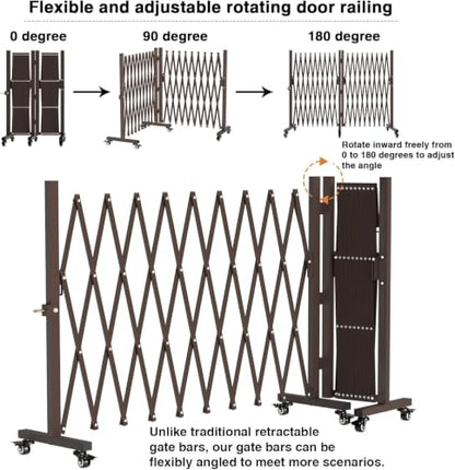 Expandable Driveway Gate with Casters, Portable Metal Folding Security Gate, 209" Wide Aluminum Garden Fence, Outdoor Dog Fence for Yard in Coffee, 39.76 * 213 - color: Coffee