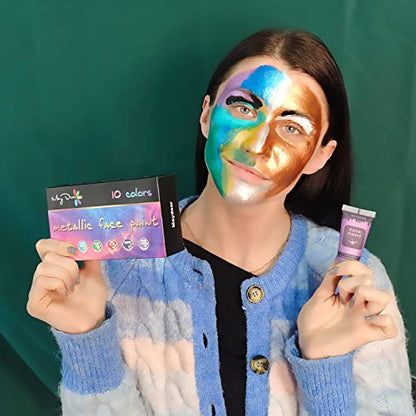 Maydear 10 Colors Face Body Paint Set, Safe Non-Toxic Liquid Paint for Adults and Children, Halloween, Cosplay - Pearl 0.7 FL OZ. Each - color: 10 Colors-Pearl
