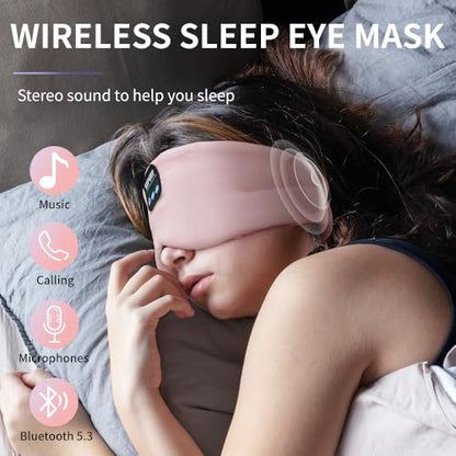 Sleep Mask Bluetooth 5.4 Headphones Soft Wireless Headband Eye Mask Blackout with Microphone (Pink) - color: Pink