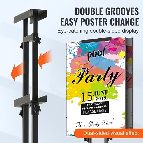 VEVOR Poster Stand, Adjustable Height Up to 75", Double-Sided Heavy Duty Pedestal Sign Holder, Floor Standing Sign Holder Banner Stand with Shock-absorbing Base for Display, for Board and Foam, Black | Double-Sided Floor Standing Sign Holder Banner Stand