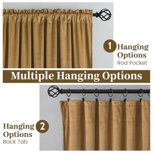 SimpleHome Golden Brown Velvet Curtains 90 Inch for Living Room Rod Pocket | Luxury Blackout Velvet Curtains,Thermal Insulated 2 Panels Room Darkening Drapes,Velvet Bedroom Curtains,W52 x L90,2 Panels - color: Golden Brown, size: 52"W x 90"L (Pack of 2)