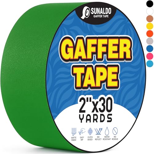 Gaffers Tape (2"x30 yards) Heavy Duty, Easy Rip, No Residue | Green | Professional Grade Floor Tape for Electrical Cords, Matte Finish Non Reflective, Weather Resistant - color: Green, size: 2" x 30 Yards