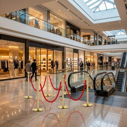 Crowd Control Barriers, Gold Stanchions 2 Pcs and 1 Flannel Carpet Ropes, Stainless Steel Red Carpet Poles and Ropes Set for Wedding Party Red Carpet & Hotel Events