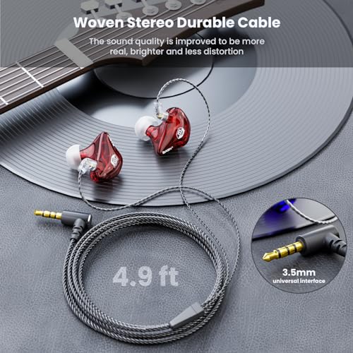 BASN Bsinger Pro in Ear Monitor Headphones,Dual Drivers 2-Pin IEM Earbuds - color: Clear Red
