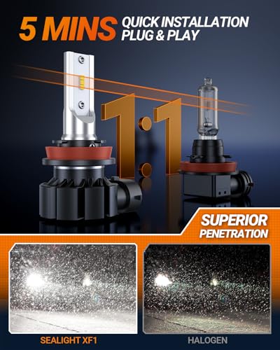 SEALIGHT H11 LED Fog Light Bulb, 600% High Bright 50000 Hours Lifespan H16 H8 Fog Light Bulbs H11 Fog Lights LED Bulb, 6500K Cool White Strong Penetration, Play and Plug, Pack of 2 - color: White, size: H11/H8