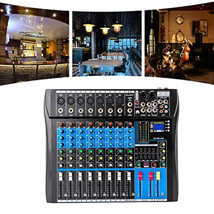 8 Channel Live Mixer DJ Console Mixer Professional Stereo Sound Mixer USB Audio Interface 48V Phantom Power Mixers Digital Audio Mixers Amplifier