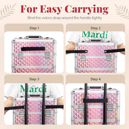 mefeir 4-in-1 Rolling Makeup Train Case Lift Handle,4 Removable Wheels Lockable Keys,Aluminum Cosmetic Trolley Beauty Stylist Artist Organizer Box,Ideal Xmas New Year Gift (Diamond Pink) - color: Diamond Pink