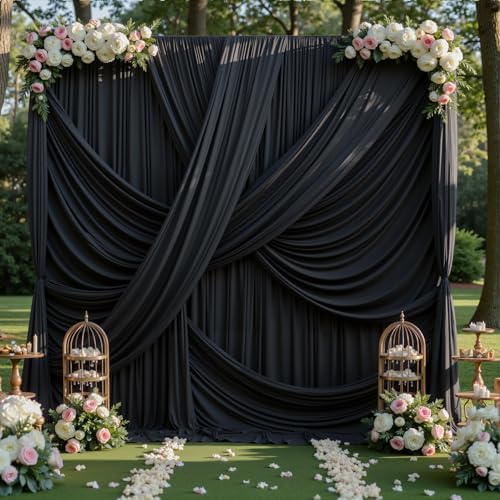 40x12 ft Black Backdrop Curtains for Weddings Parties, Birthdays and Photos - color: Black, size: W5' x H12'(8 panels)