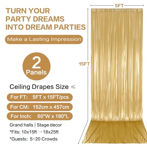 10x15FT Gold Sequin Backdrop Curtain Double Sided | 2 Panels 5ft(W) x 15ft(H) Wrinkle Free Shimmer Back Drop Cloth, Glitter Backdrop Drapes for Photography, Birthday, Wedding - color: Gold, size: W5' x H15'(2 panels)