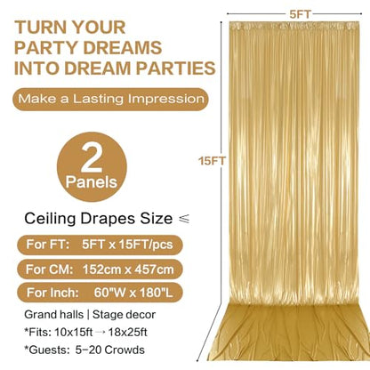 10x15FT Gold Sequin Backdrop Curtain Double Sided | 2 Panels 5ft(W) x 15ft(H) Wrinkle Free Shimmer Back Drop Cloth, Glitter Backdrop Drapes for Photography, Birthday, Wedding - color: Gold, size: W5' x H15'(2 panels)