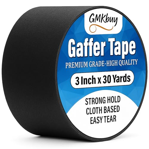3 in x 30 Yd Black Gaffers Tape – Heavy Duty, Non-Reflective, Easy to Tear, Waterproof Matte Gaffer Stage Tape – Gaff Cloth Tape for Photography, Filming Backdrop & Production - color: Black, size: 3 Inch x 30 Yards - [1 Pack]