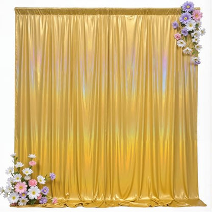10x10ft Gold Sequin Backdrop Curtains Wedding Party Glitter Curtain Backdrop Fabric Shimmer Drapes Backdrop Bridal Baby Shower Birthday Christmas Photoshoot Background Photography 5x10FT，2 Panels - color: Sequin Gold, size: 10ft X 10ft(2 Panels 5ft X 10ft