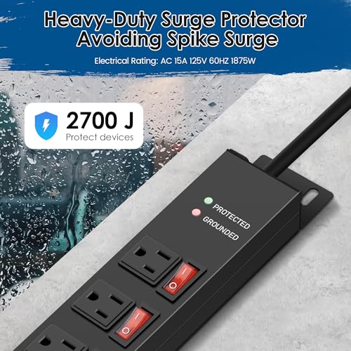 Jgstkcity Rack Mount PDU Power Strips,8 Outlet Surge Protector,Individual Switches,1.5U Rackmount Server Racks,14AWG Heavy Duty Extension Cord,2700J,15A 125V 1875W (Standard Power Cord, 6 FT Cable) - size: 6 FT Cable