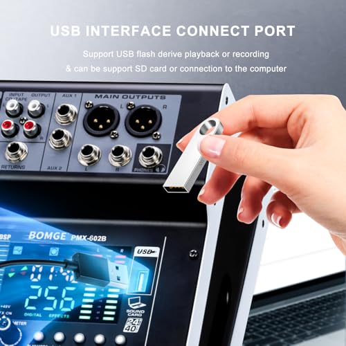 BOMGE Powr Mixers Audio, 6Channel Power Sound Mixer Amplifier 2 * 400W Dj Mixer Board withUSB, 6 X Mic Pres, +48V, Bluetooth, 256 Kinds of DSP for Speakers,concert party, karaoke studio