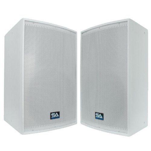 Seismic Audio - Pair of 15" White Church PA/DJ Speakers - White Textured Painted - Flyware for Hanging - Monitors - Pole Mountable - size: Pair