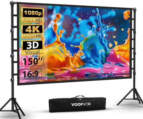 150 Inch Projector Screen with Stand, Portable Outdoor Movie Screen - size: 150 INCH