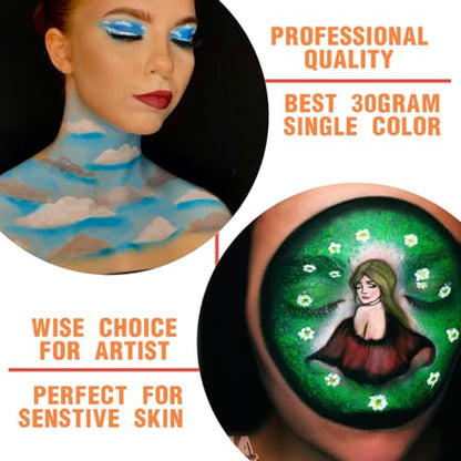 Bowitzki 30g Professional Face Paint Body Paint Water Based Face painting Makeup for Adults Split Cake Single Color Halloween Christmas Party (Light Green) - color: Light Green