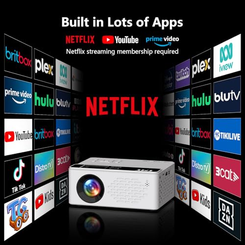 TMY 1080P Mini Projector, Built in Netflix app, 2-way Bluetooth, WiFi6 | Portable home theater, indoor/outdoor movies, Compatible with TV Stick/Roku/Phone/PC/PS/DVD/HDMI/USB - style: Built in Netflix app