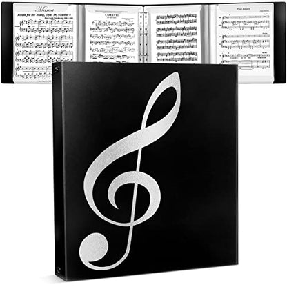 tutata Sheet Music Folder, 8.5 x 11 Music Binder, Writable Sleeves, Black | Less Page-Turning, 4 Page Expand, 52 Pockets, Letter Size Choir Folder