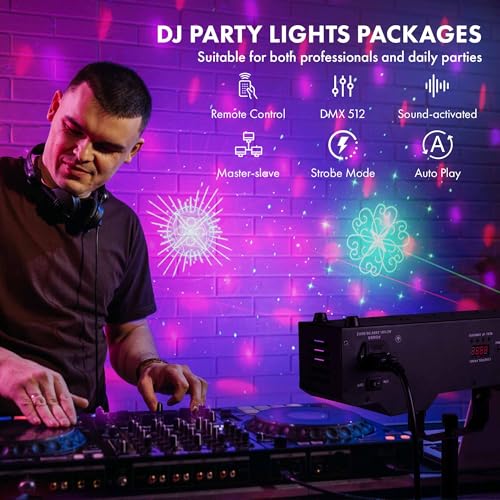 DJ Light with Stand,7IN1 DJ Disco Party Light with Stand&Carry Bag RGB Par Lights,Rotating Ball,Strobe,UV Lighting by DMX Sound Activated Remote Control for Parties Gig Bar Stage