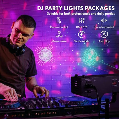 DJ Light with Stand,7IN1 DJ Disco Party Light with Stand&Carry Bag RGB Par Lights,Rotating Ball,Strobe,UV Lighting by DMX Sound Activated Remote Control for Parties Gig Bar Stage