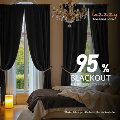 Blackout Black Velvet Curtains Rod Pocket 52×90 Inch 2 Panels | Soft Velvet, For Bedroom & Living Space, Light Shifting Texture, Elegant Drape, Classic - color: R | Black, size: 52"W x 90"L (Pack of 2)