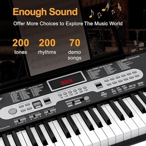 GarveeLife 61-Key Electric Keyboard Piano Set for Beginners and Kids with Microphone, Headphones, Stand, Stool, and Carrying Bag – Portable and Ideal for Teaching, Perfect Birthday or Christmas Gift - style: 61-Key（Set）-1