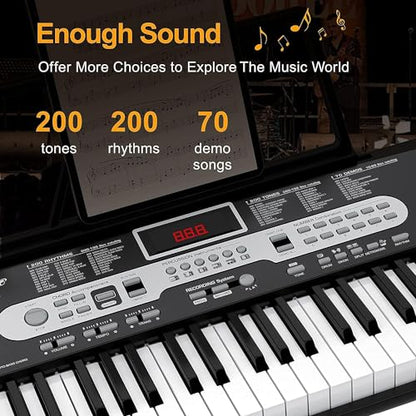 GarveeLife 61-Key Electric Keyboard Piano Set for Beginners and Kids with Microphone, Headphones, Stand, Stool, and Carrying Bag – Portable and Ideal for Teaching, Perfect Birthday or Christmas Gift - style: 61-Key（Set）-1