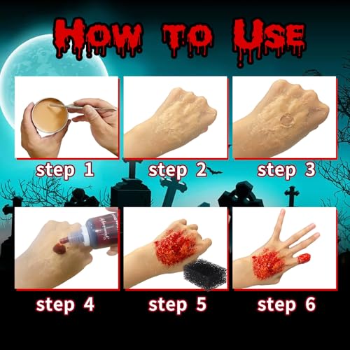 Halloween SFX Makeup Kit,6 Colors Bruise Wheel+30ml Dripping Washable Fake Blood+Liquid Latex+Scar Wax with Spatula+3 Pcs Sponge+Stipple Sponge,Face Fake Injury Special Effects Makeup Kit - color: bruise wheel makeup kit
