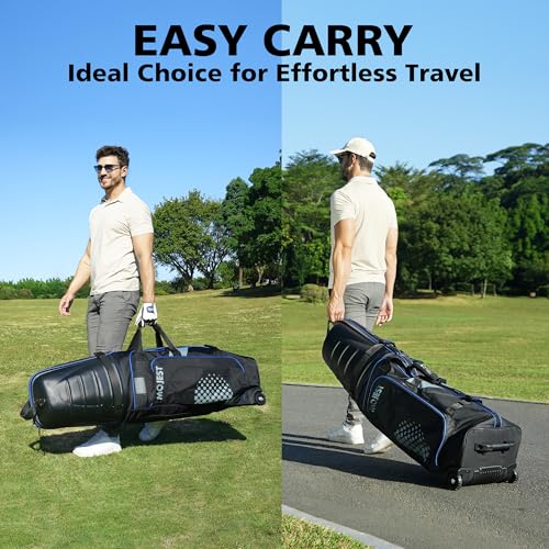 Golf Travel Bags for Airlines with Wheels, Hard Case Top and 1680D Heavy Duty Oxford Protect Golf Clubs, Lightweight and Easy to Maneuver - color: Black & Blue