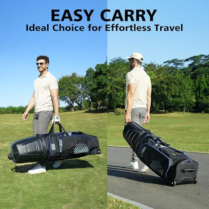 Golf Travel Bags for Airlines with Wheels, Hard Case Top and 1680D Heavy Duty Oxford Protect Golf Clubs, Lightweight and Easy to Maneuver - color: Black & Blue