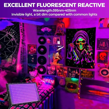 200W LED Black Lights for Glow Party, IP65 Waterproof UV Blacklight Floodlight 395nm Black Light Spotlight Purple Black Light Flood Light Fluorescent UV Light Lamp for Halloween Decor (4 Pack) - size: 200W