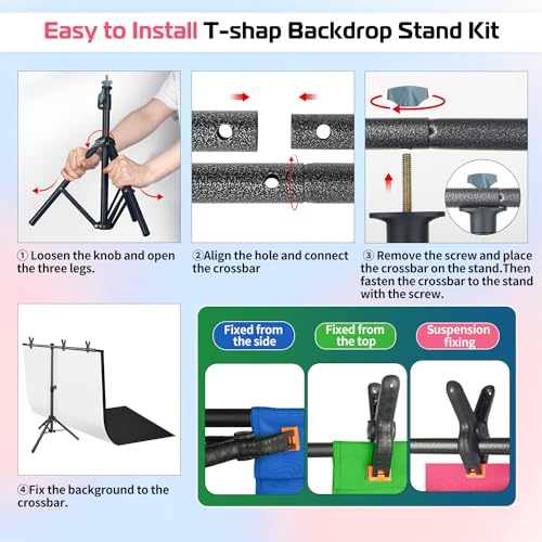 Product Photography Photo Backdrops Stand Kit, Photo Background, 26.8x50in White Black Backdrop Background with 26x29in Small T-Shape Backdrop Stand Tabletop Photo Shoot for Jewelry Cosmetics - color: White & Black, size: 2.2 x 2.5 Ft
