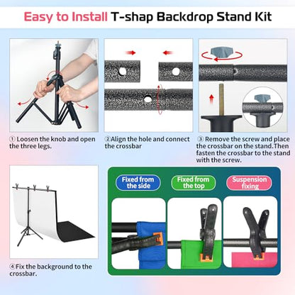 Product Photography Photo Backdrops Stand Kit, Photo Background, 26.8x50in White Black Backdrop Background with 26x29in Small T-Shape Backdrop Stand Tabletop Photo Shoot for Jewelry Cosmetics - color: White & Black, size: 2.2 x 2.5 Ft