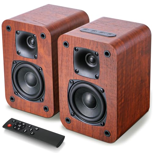 Saiyin Bluetooth Powered Bookshelf Speakers | 3" Woofer, 30W*2,Optical/Auxiliary /TV-ARC Inputs. Powered Speakers for Record Player,Turntable, PC, TV - style: Powered Speakers
