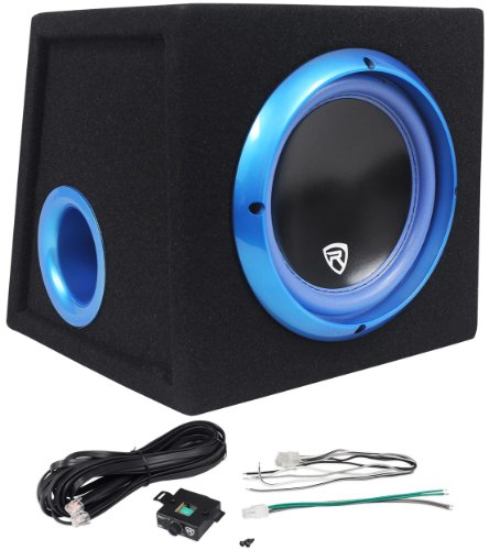 Rockville RVB8.1A 8" Powered Car Subwoofer Enclosure with RWK10 Wire Kit | 300W Peak / 200W RMS, Class AB, RCA/High-Level Inputs, 30Hz-150Hz LPF, Bass Knob, RWK10 10 AWG Kit, 40A ATC Fuse, 2-Items
