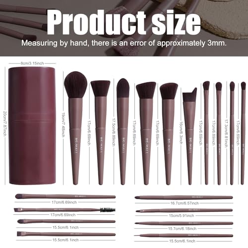 BS-MALL Makeup Brush Set 18 Pcs Premium Synthetic Foundation Powder Concealers Eye shadows Blush Makeup Brushes with black case (D-Brown) - color: D-Brown