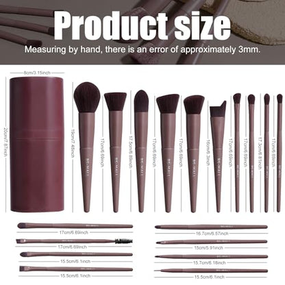 BS-MALL Makeup Brush Set 18 Pcs Premium Synthetic Foundation Powder Concealers Eye shadows Blush Makeup Brushes with black case (D-Brown) - color: D-Brown