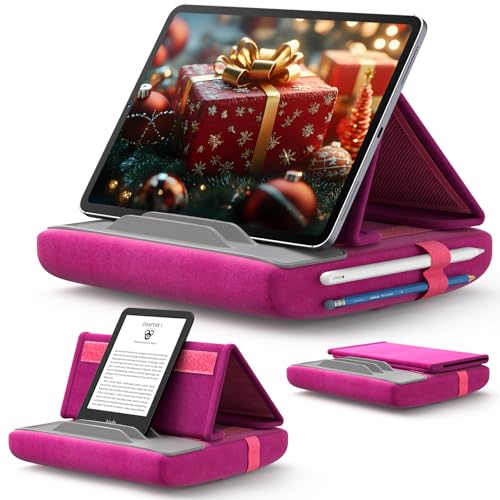 JSAUX Tablet Pillow Stand for Bed, Tablet Holder for iPad, Purplish Red | Multi-Angle Viewing, Foldable, Pencil Holder, For Kindle, Tablets, Phones & E-Readers, 4-11" Devices, Lap, Bed & Desk - color: Purplish Red
