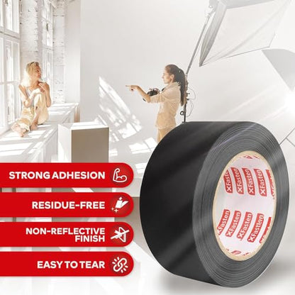 XFasten Black Gaffers Tape - 2 Inch x 30 Yards (4-Pack, 360ft) Residue-Free Matte Black Gaffer Tape for Electrical Cords - size: 2 Inches x 30 Yards (4-Pack 360-Feet)