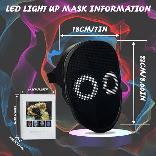 Depointer Life Led Mask with Gesture Sensing, Light up Mask toy for Adult | Bluetooth Ap Controlled, Rechargeable, Customizable Display Perfect for Halloween, Christmas, Birthday Gifts - style: Rechargeable