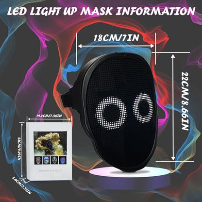 Depointer Life Led Mask with Gesture Sensing, Light up Mask toy for Adult | Bluetooth Ap Controlled, Rechargeable, Customizable Display Perfect for Halloween, Christmas, Birthday Gifts - style: Rechargeable