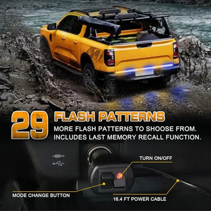 XRIDONSEN 48 inch 288 LED Tailgate Strobe Lights Rear Emergency Lights | Amber Blue Flashing Warning Hazard Caution Safety Light Strip for Tow Plow Trucks Construction Vehicles Pickup Trailer - color: Amber/Blue