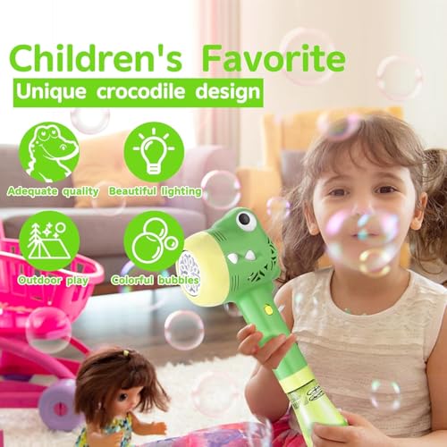 Bubble Machine Wand for Kids Age 3 4 5 6 7 8 Years Old Birthday Party Easter Day Gifts with Music&Light Automatic Cute Outdoor Outside Toy Game for Little Girl Boy Include Solution - color: Green