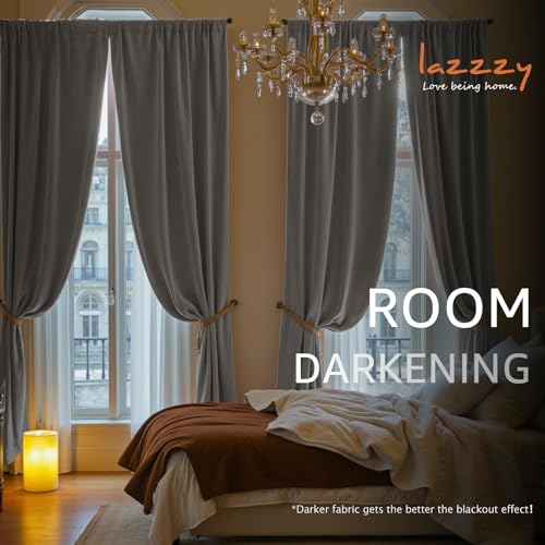 Lazzzy Velvet Light Gray Curtains 84 Inches Long Thermal Insulated Drapes for Bedroom Living Room Darkening Window Treatments Rod Pocket 2 Panels, W42 x L84 - color: Light Gray, size: 42"W x 84"L (Pack of 2)