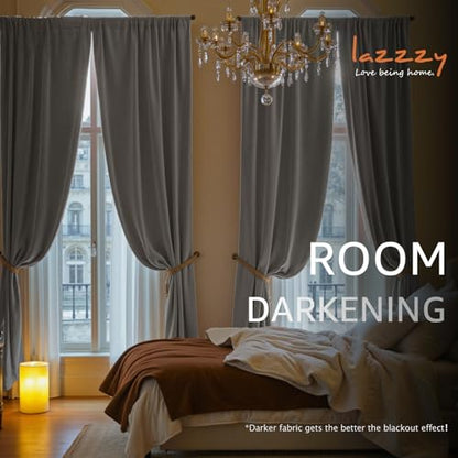 Lazzzy Velvet Light Gray Curtains 84 Inches Long Thermal Insulated Drapes for Bedroom Living Room Darkening Window Treatments Rod Pocket 2 Panels, W42 x L84 - color: Light Gray, size: 42"W x 84"L (Pack of 2)