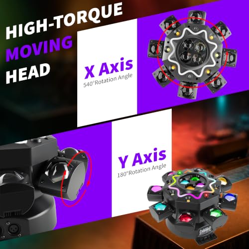 8 Arm Moving Head DJ Lights -200W RGBW LED Party Lights with RG Starlight,6 Strobe Lights, 540° Pan 180° Tilt, DMX512 & Sound Activated Auto Mode - DJ Lights for Parties, KTV, Wedding, Club
