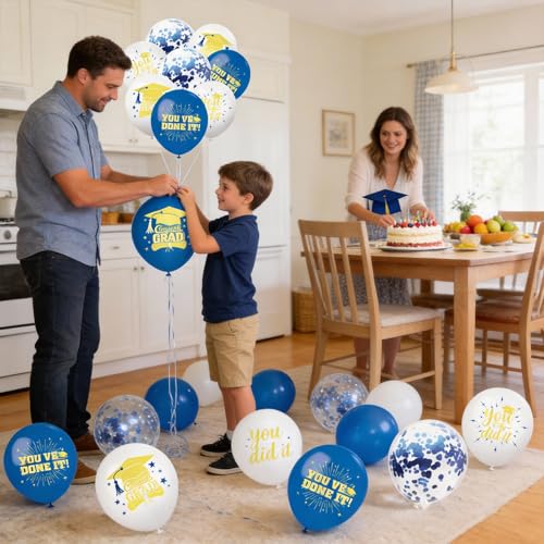 Blue Gold Graduation Balloons 20PCS, 12 Inch Latex Balloons for Class of 2026 Party Party Decorations Supplies - style: Blue Gold Balloons